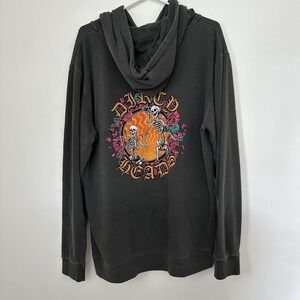 Dirty Heads Hoodie Mens Large Gray Pullover Graphic Skeleton Roses Band Tour